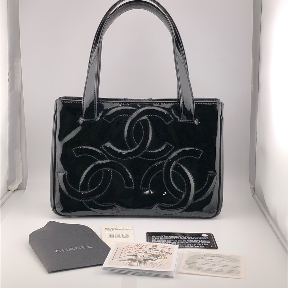 Chanel Black Small Tote Patent Leather Handbag By Karl Lagerfeld - Picture 7 of 17